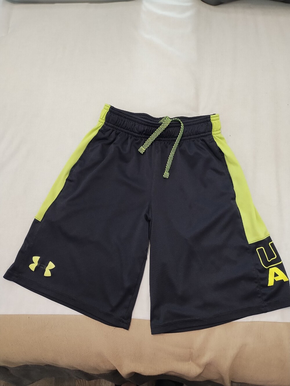 5/$25 Under Armour Boy's Black & Neon Yellow Athletic Shorts